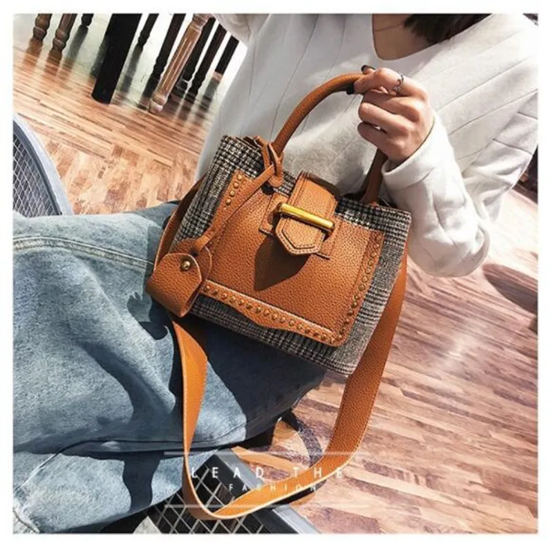 Мода плед Женский Сумка кожаная Для женщин сумки Винтаж сумка Повседневное Crossbody
