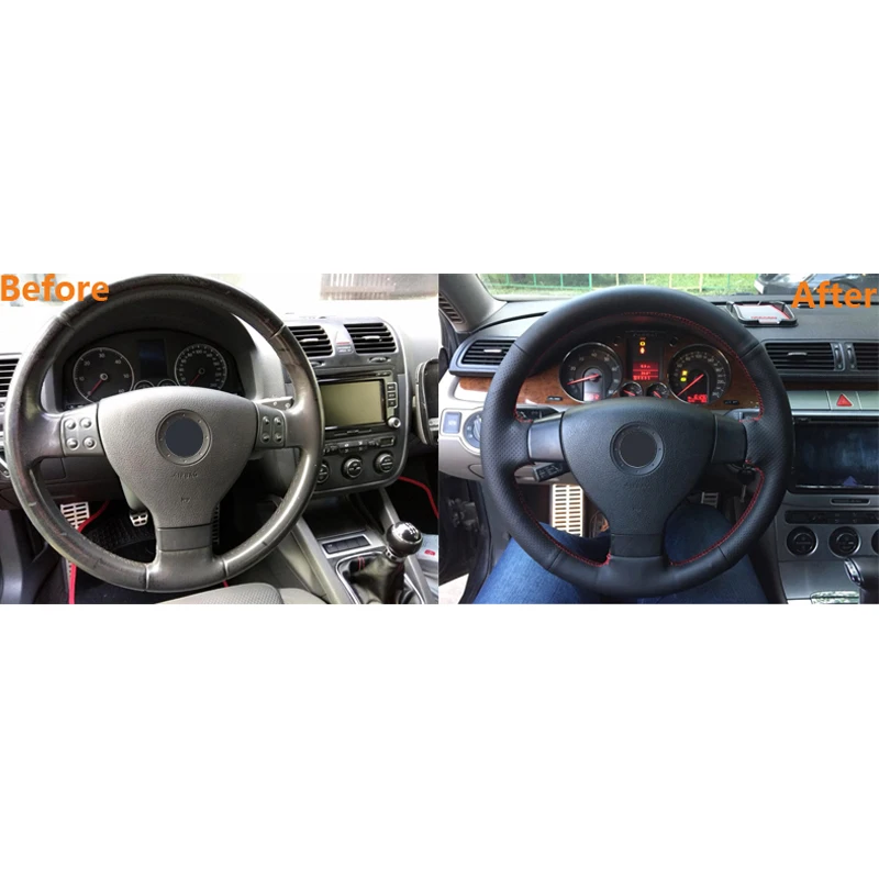 Черные кожаные чехлы на руль MEWANT для Volkswagen Golf 5 Mk5 VW Passat B6 Jetta Tiguan 2007 2011 аксессуары|car