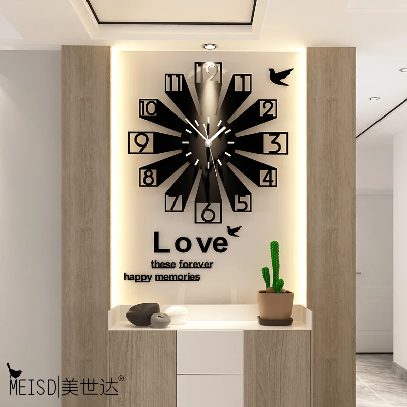 

3D Large Silent Modern Design Wall Clock Digital Quartz Decorative Clocks Acrylic Wall Stickers For Living Room
