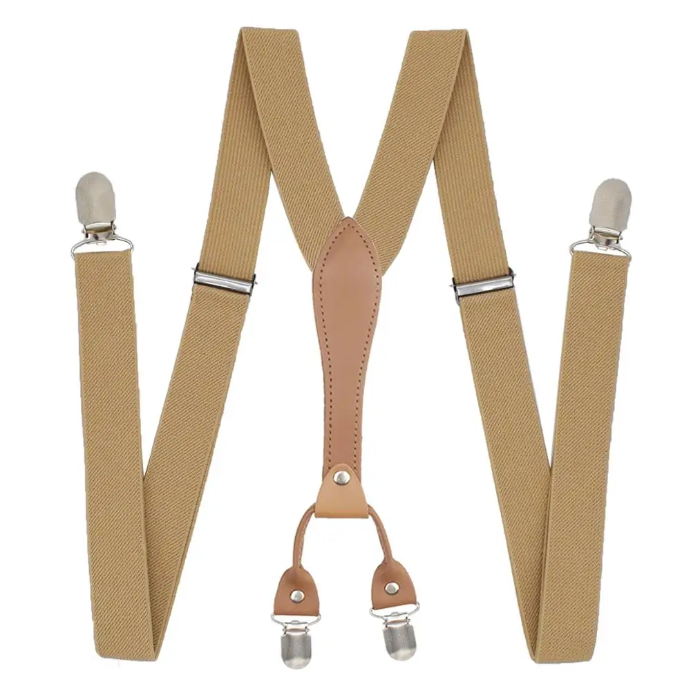 Men Black Suspenders Belt with Leather Polyester Elastic Clip-on Braces | Аксессуары для одежды