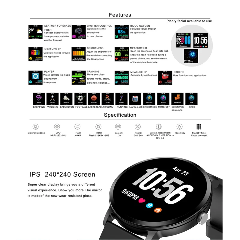 Смарт часы V11 с защитой класса IP67 закаленным стеклом и Пульсометром|Смарт-часы| |