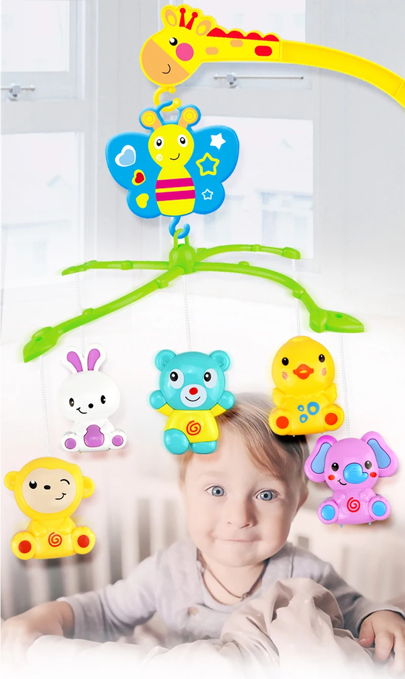 4 в 1 музыкальная кроватка крутящиеся колокольчики на кровать Kawaii животные детские погремушки вращающиеся закрепленные игрушки держатель жирафа ветрозащитная Подарочная музыкальная шкатулка oyuncak