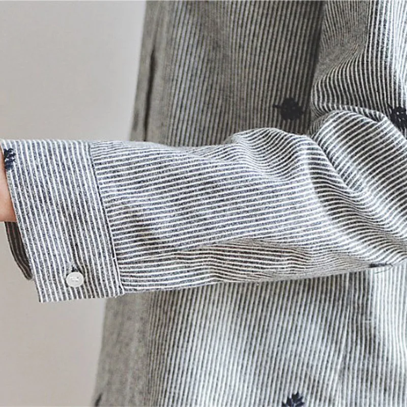 Осенние женские блузки и рубашки с вышивкой листьев длинным рукавом Женские