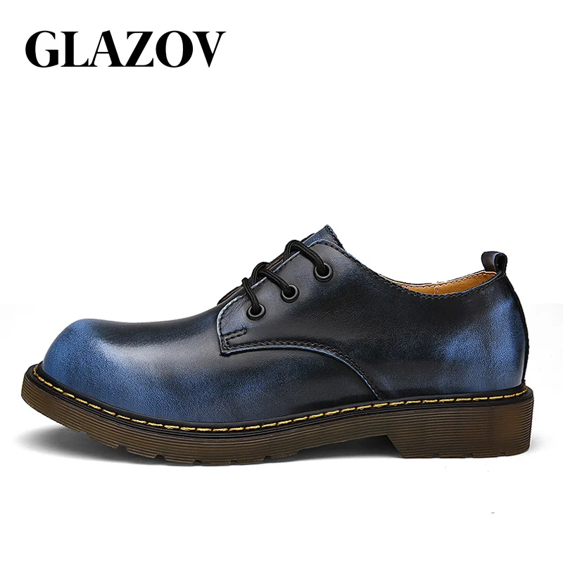 Blue GLAZOV/брендовые новые кроссовки для ношения на улице, мужская обувь на плоской подошве со шнуровкой, мужская обувь, мужские мокасины из качественной кожи, рабочая обувь, 38-46 - Цвет: Blue