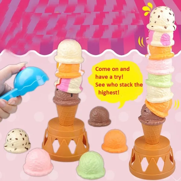 Funny Icecream stacking game piles up pretend play house cooking miniature food toy for girls balancing gift Children Y202 | Игрушки и