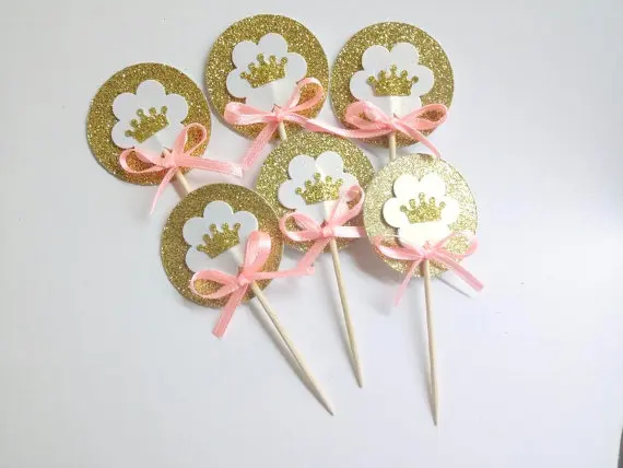Принц или принцесса золотая корона с блестками вечерние пики кекс Toppers baby shower