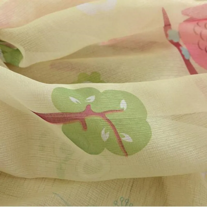 Голубые и желтые шторы с принтом совы для детей тканевые прозрачные тюлевые