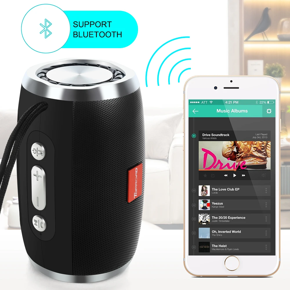 TOPROAD беспроводной Bluetooth динамик портативный стерео звук динамик s поддержка TF FM радио AUX с микрофоном музыкальная Колонка коробка для телефона ПК