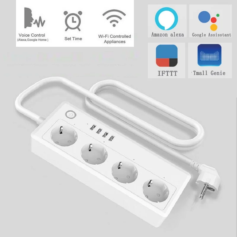 Smart Wifi Power Strip Surge Protector Extension Socket 3AC UK/US/EU Outlet 4 USB Port Voice Control for Alexa Google Home Timer |
