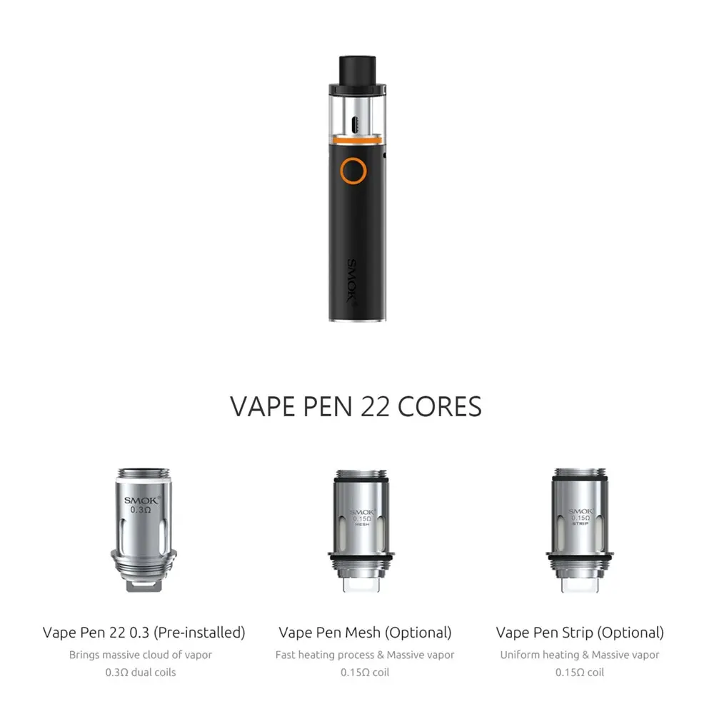 Электронных сигарет SMOK Vape ручка 22 комплект с 5 шт 0.3ohm vape катушки встроенный 1650 мА/ч