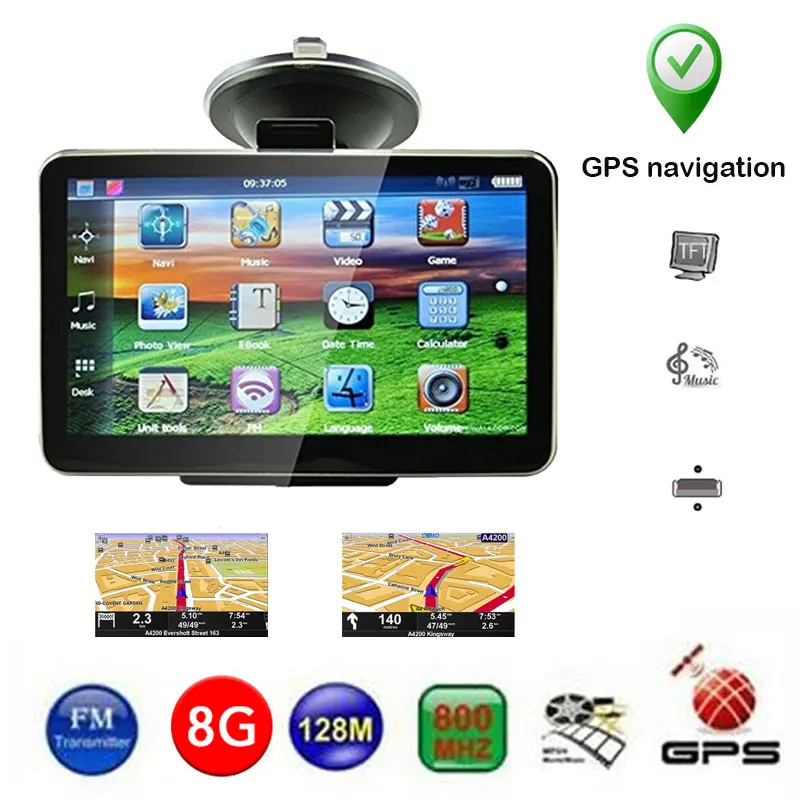 

Vehicle Navigation GPS Navigator Universal Car Navigator Sensors Map 8GB 4.3 Inches Multifunctional FM Transmit Portable