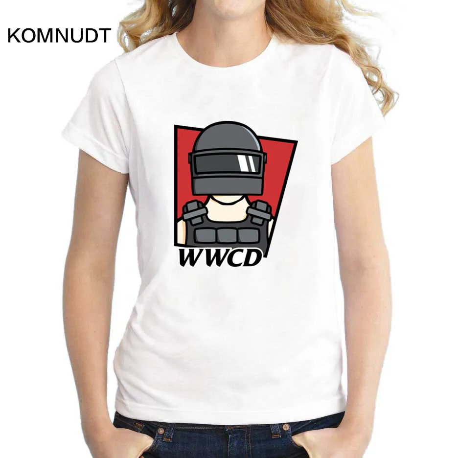 Komnudt стиль игры pubg Harajuku женские Футболки Для женщин/женские белые с круглым