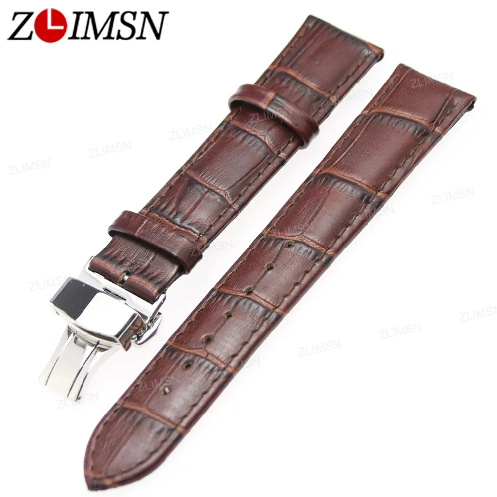 

ZLIMSN Genuine Leather Watch Bands Strap Men Replacement Belt 18 20 22 24mm Black Brown 316L Stainless Steel Butterfly Buckle