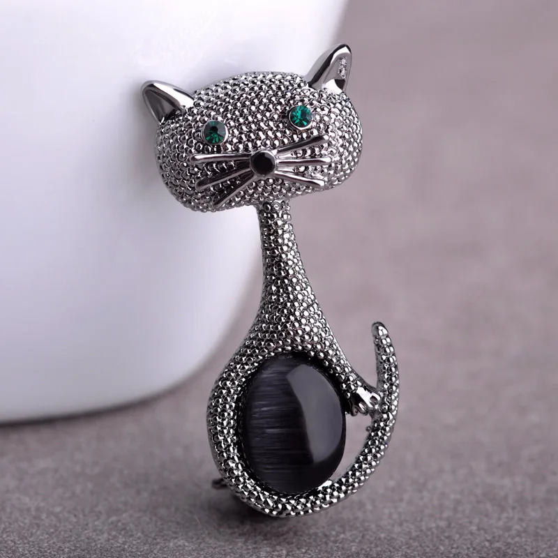 Vintage Opal солнцезащитные очки "кошачий глаз", брошь на шпильке, для Для женщин золото-Цвет милое животное броши европейский воротник зажимы бижутерия для свадьбы, вечеринки - Окраска металла: Black