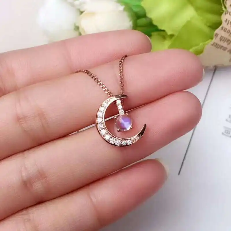 Fidelity natural 4mm moonstone pendants s925 sterling silver moon Exquisite fine jewelry for women party blue gemstone | Украшения и