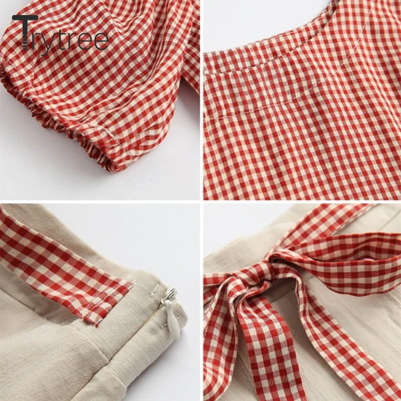 Trytree/летний женский костюм из двух предметов повседневный клетчатый топ с