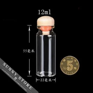

10 шт./лот 22x55x12,5 мм 12 мл пустые стеклянные бутылки деревянная крышка с силиконовым уплотнением прозрачные стеклянные банки желая подвески в ...