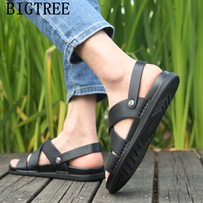 Сандалии мужские из натуральной кожи уличные сандалии I пляжные шлепанцы