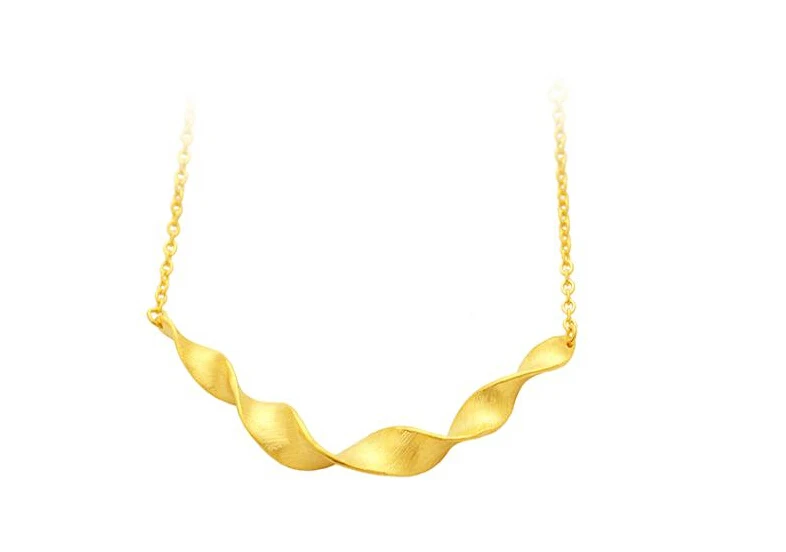 

Pure 24K Yellow gold Water Ripple Necklace chain Women's Necklace 10.38g