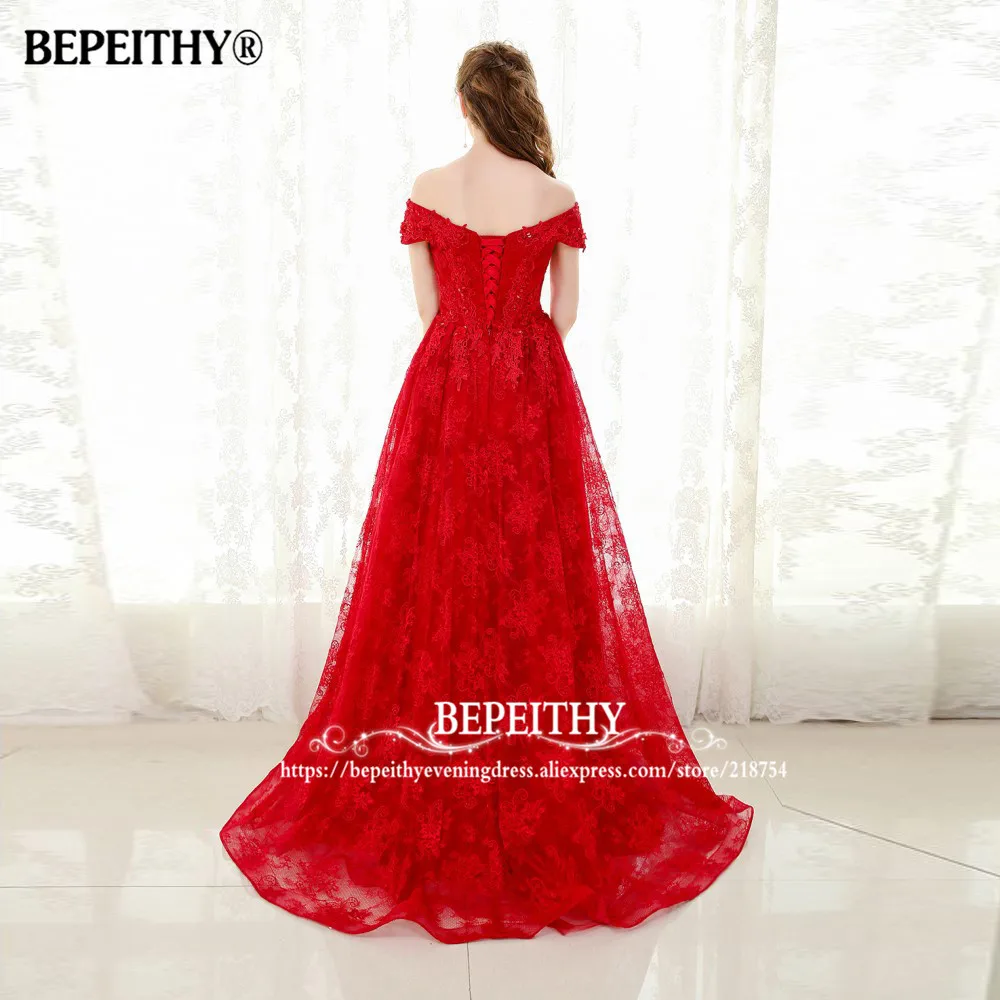 BEPEITHY с открытыми плечами короткими рукавами и кружевами вечернее платье