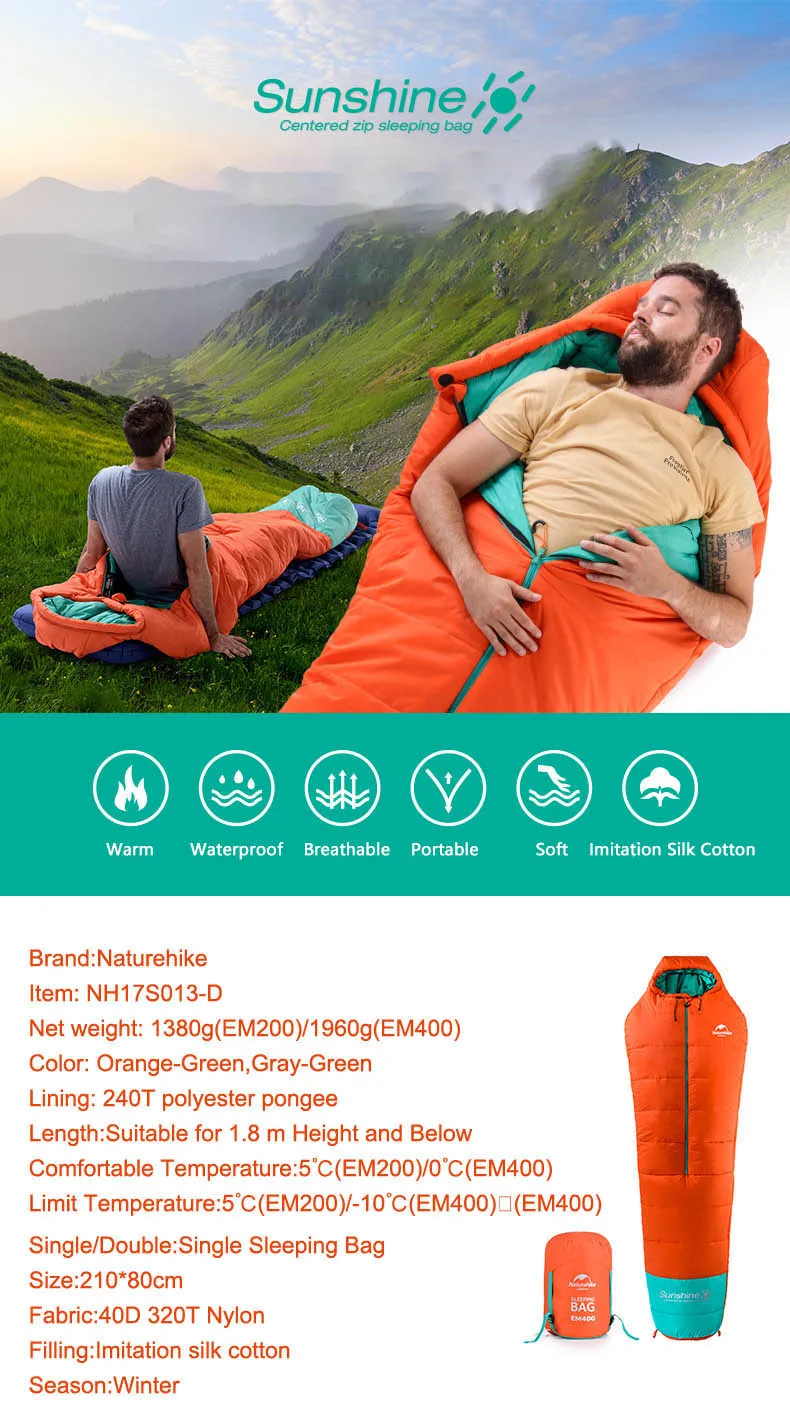 Naturehike кемпинг спальный мешок Мумия Тип спальный мешок легкий открытый теплый хлопок спальные мешки NH17S013-D