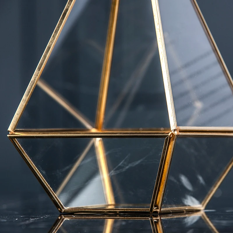 Geometric Shape Copper Frame Glass Box DIY Ornament Ring Holders Gift Wedding Engagement Birthday Party Decor Supplies | Дом и сад