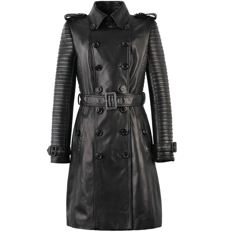 2017 Мода женская Кожаная Куртка Долго Кожаное Пальто Овец Кожи женщин Ветровка