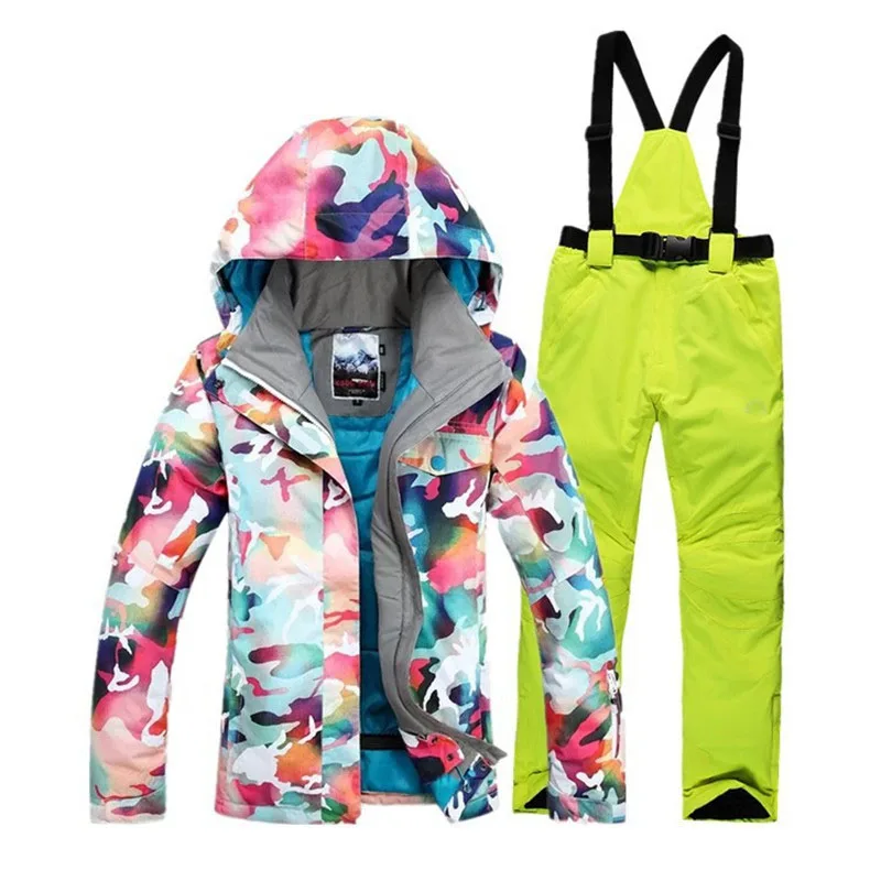 Высокое качество, лыжный костюм, костюм, жилет, лыжная куртка+ лыжные штаны, одежда, ветрозащитная, водонепроницаемая, женская зимняя теплая куртка
