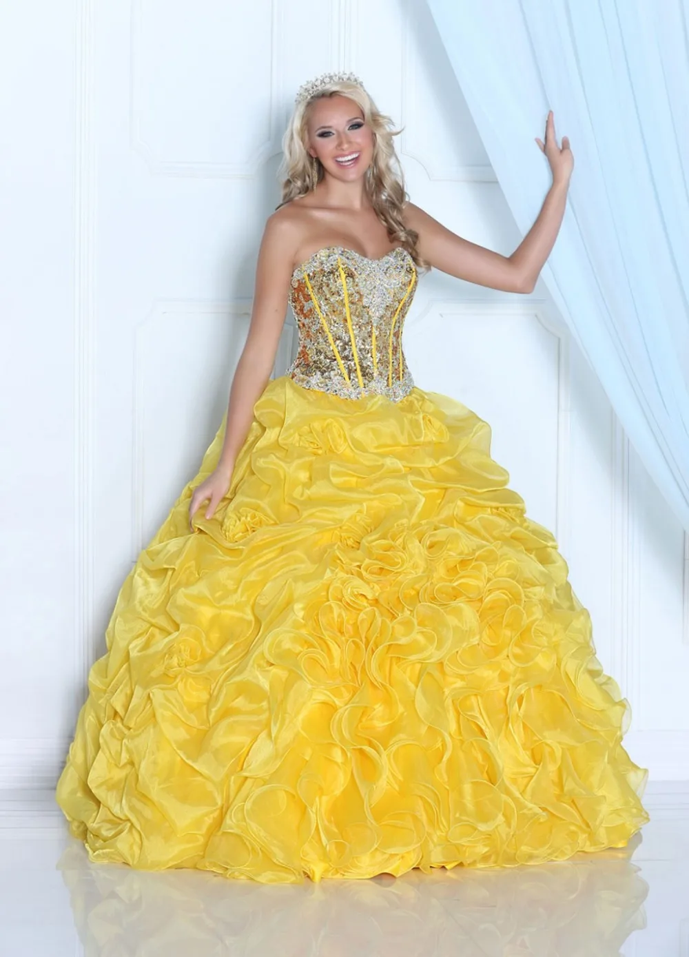Бальное платье Желтый Пром Платье Charistmas Quinceanera Платья Милая Босоножки Назад|dresses