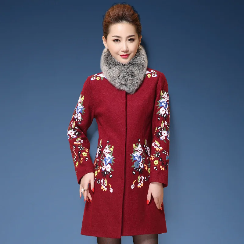 Женское длинное пальто с вышивкой в китайском стиле | Женская одежда