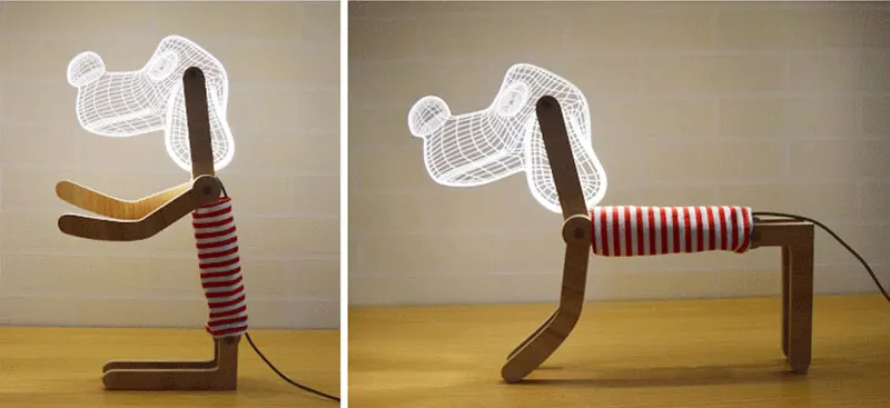 3D милая собака настольная лампа деревянная поддержка акриловый абажур USB затемнение Регулируемая осанка светодиодный настольный светильник для детей подарок на день рождения