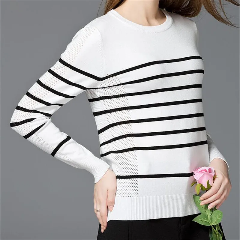 Полосатые женские блузки 2020 Весенняя блузка женская трикотажная с круглым