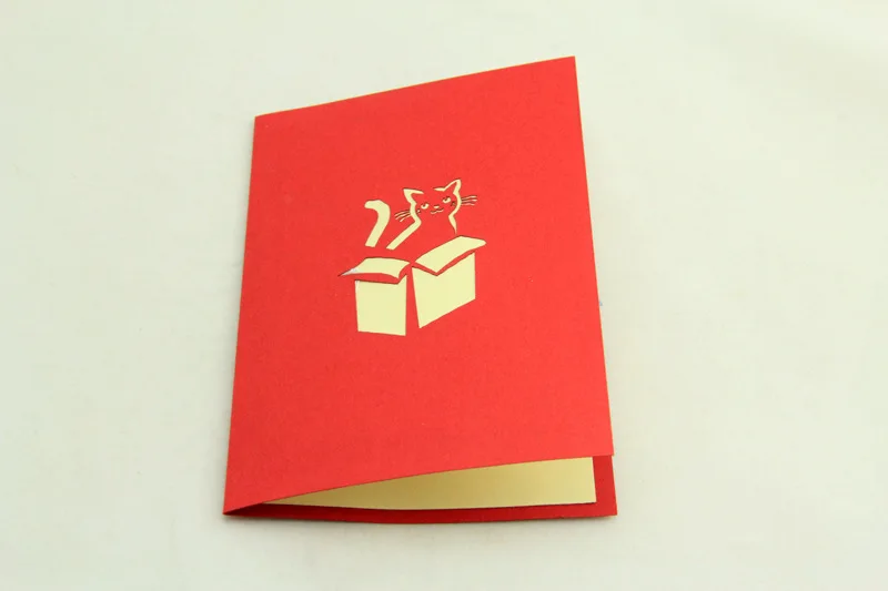 (5P/Lot) Cat in a Box Valentine's Day Cards Handmade creative design craft post card 3D Greeting with envolope 11*15cm |