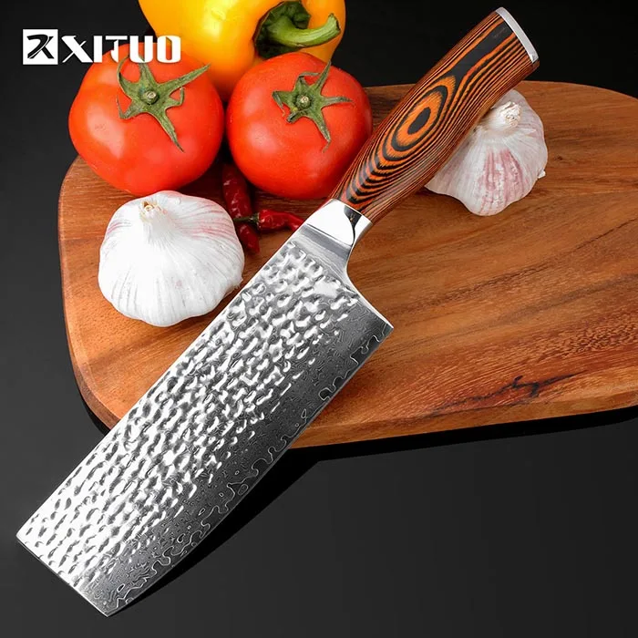 XITUO, высокое качество, 8 дюймов, нож шеф-повара, дамасская сталь, Santoku, кухонные ножи, острый Кливер, ножи для нарезки, Подарочный нож, инструмент - Цвет: Cleaver knife