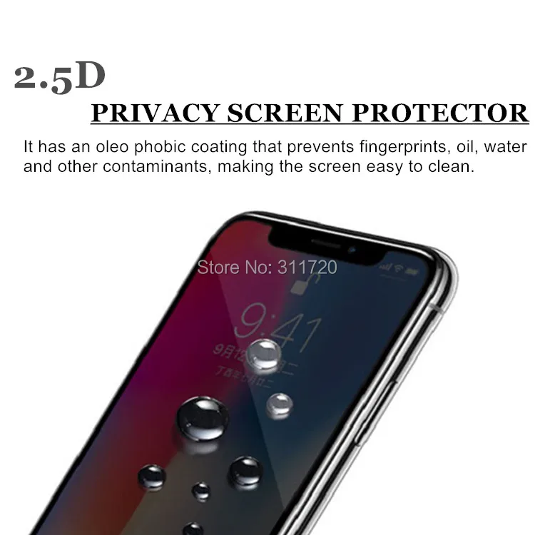 For Iphone XS Max XR X 2.5D Silk Print Full Cover Anti-spy Privacy Tempered Glass Screen Protector |