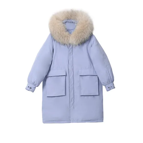 Light blue AreMoMuWha новые пары зимние пальто в длинном разрезе из хлопка и Мужская Корейская версия свободные мягкие хлеб сервис - Цвет: Light blue