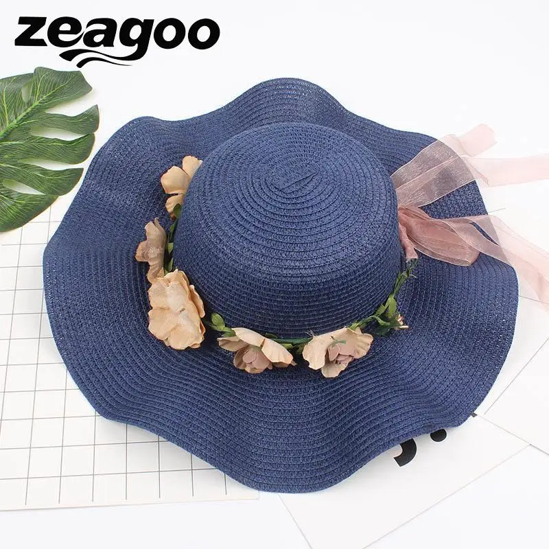 Zeagoo мода весна лето соломенная Плетеный Круглый широкая шляпа для женщин