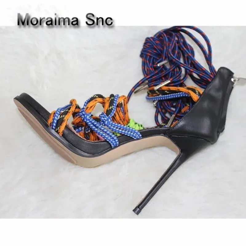 Moraima Snc/Брендовая обувь zapatos mujer многоцветные веревки на высоком каблуке женские