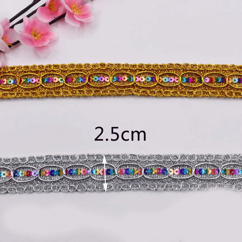 12Yards Knitted Gold Silver Lace Trims Laser Sequins Ribbons Trimming Latin Dress Paillette Appliques DIY Sewing Craft | Дом и сад