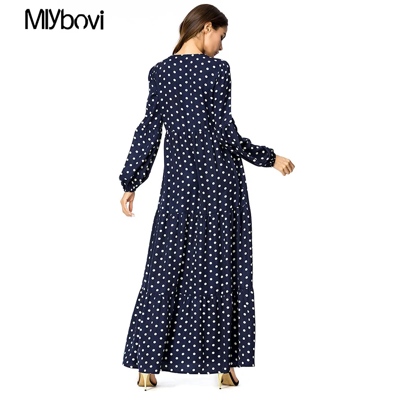 Модные женские туфли Макси длинное платье Винтаж в горошек одежда с длинным