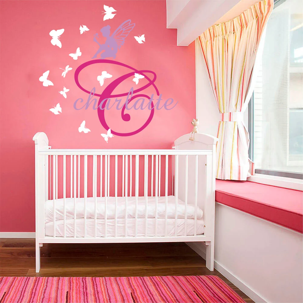 Custom Name Fairy Flower Butterfly Wall Decal Girl Room Kids Personalized Tale Nature Animal Sticker Vinyl | Дом и сад