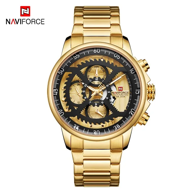 NAVIFORCE мужские золотые кварцевые часы мужские Топ люксовый бренд мужские s часы полностью стальные военные спортивные наручные часы Relogio Masculino - Цвет: Golden