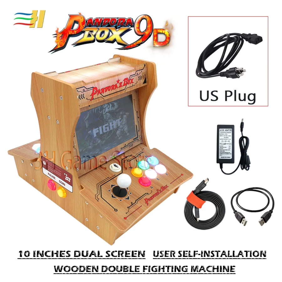 PB9D arcade US plug Деревянная коробка Пандора 9D 2500 В 1 есть 3d игры мини аркадная бартоп diy пользователь Самостоятельная установка 10 дюймов двойной экран есть 3P 4P игры - Цвет: PB9D arcade US plug
