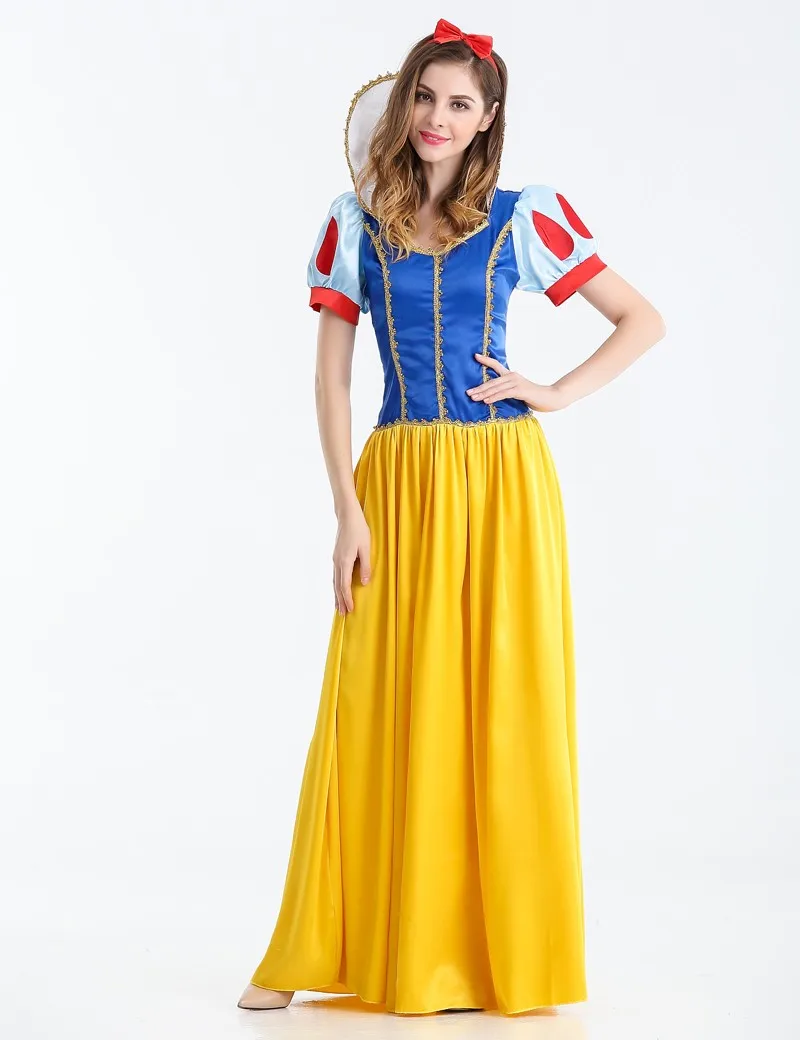 Для женщин платье принцессы и снежной белый костюм Cosplay Хэллоуин карнавальное платье Для женщин взрослый костюм Белоснежки