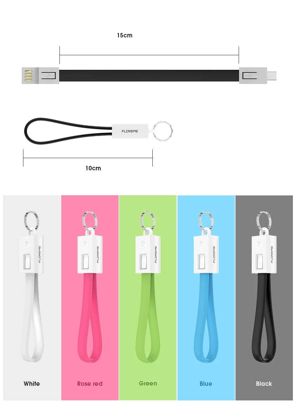 FLOVEME 2 шт./лот, Универсальный Micro USB кабель для samsung Xiaomi huawei Портативный мини-брелок кабель синхронизации данных зарядное устройство USB кабель