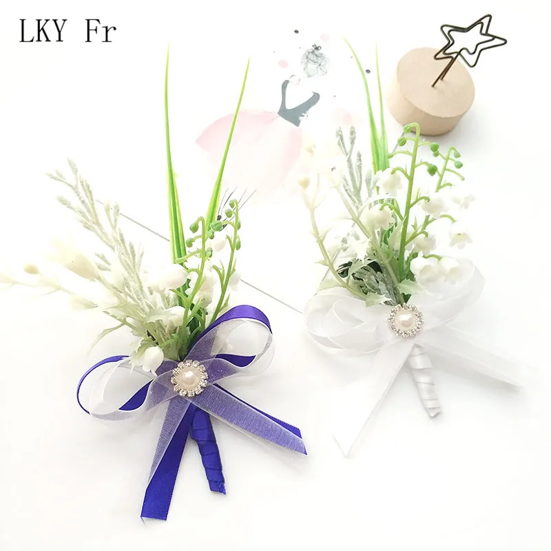 

LKY Fr Boutonniere Corsage Pin Flowers Wedding Corsages Groom Boutonniere Buttonhole Prom White Wedding Witness Marriage Corsage