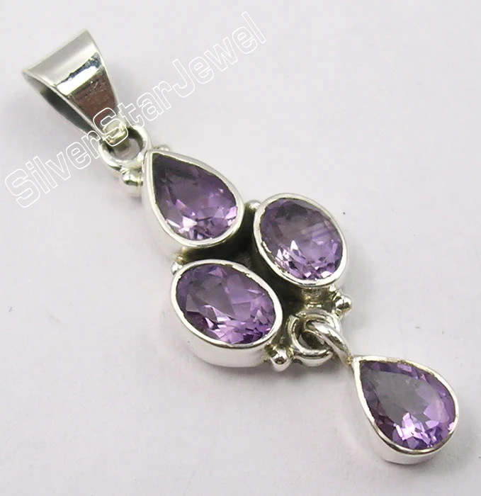 AMETHYST Muiltiply Choices Chanti Международный чистый серебряный красный гранат 4 драгоценный камень подвеска в винтажном стиле 4 см ручной работы вариации - Окраска металла: AMETHYST