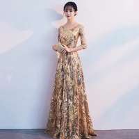 golden shiny print dress 2021 party dress women plus size xs 3xl host banquet autumn elegant summer dresses cx961