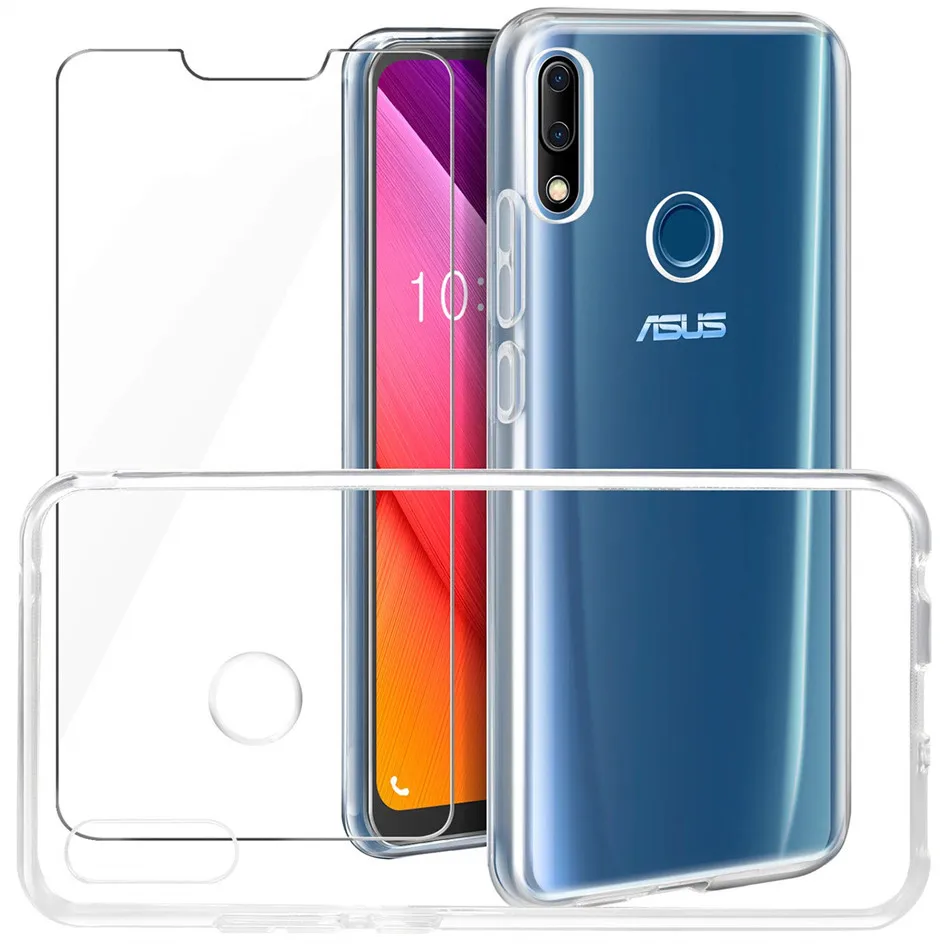 Для Asus Zenfone Max Pro M2 ZB631KL прозрачный мягкий силиконовый чехол ZB633KL + закаленное
