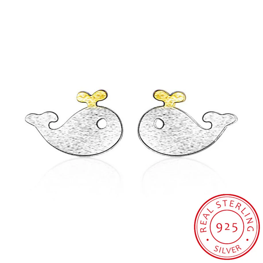 

100% 925 silver needle Women's Fashion Blue Symmetry 9mmx6mm Whale Stud Earrings Gift For Girls Daughter's Gift Ds234
